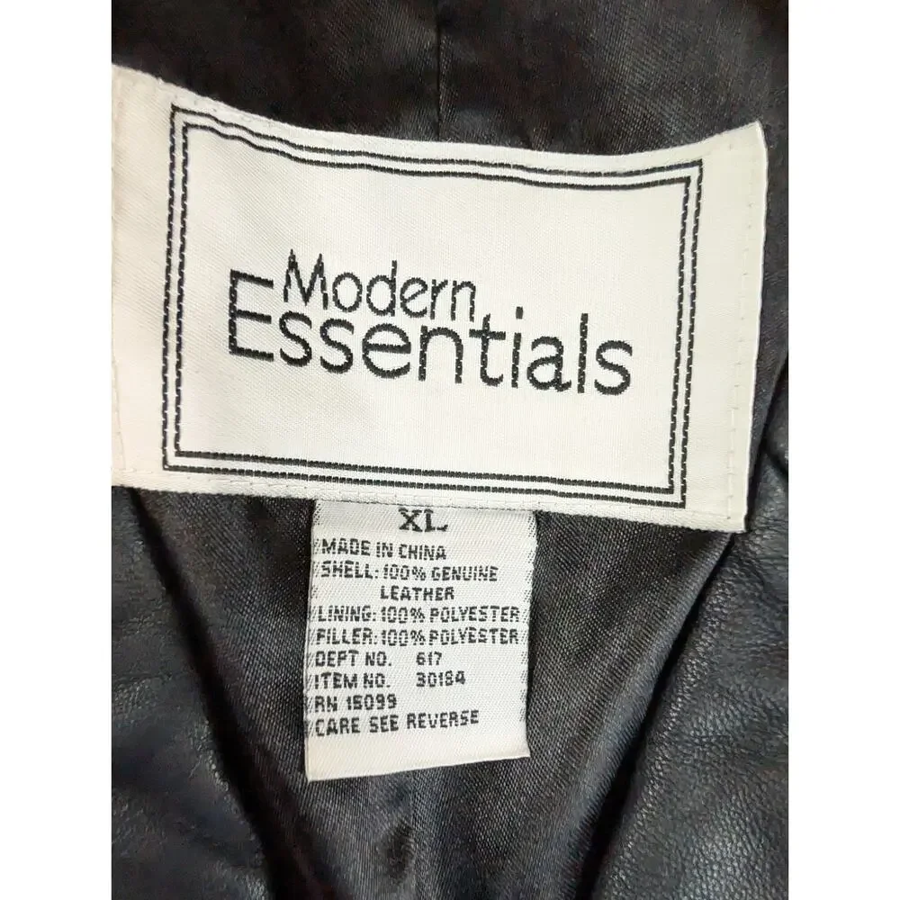 Modern Essentials Womens Black Long Button Front 100% Leather Jacket Large - Picture 6 of 9